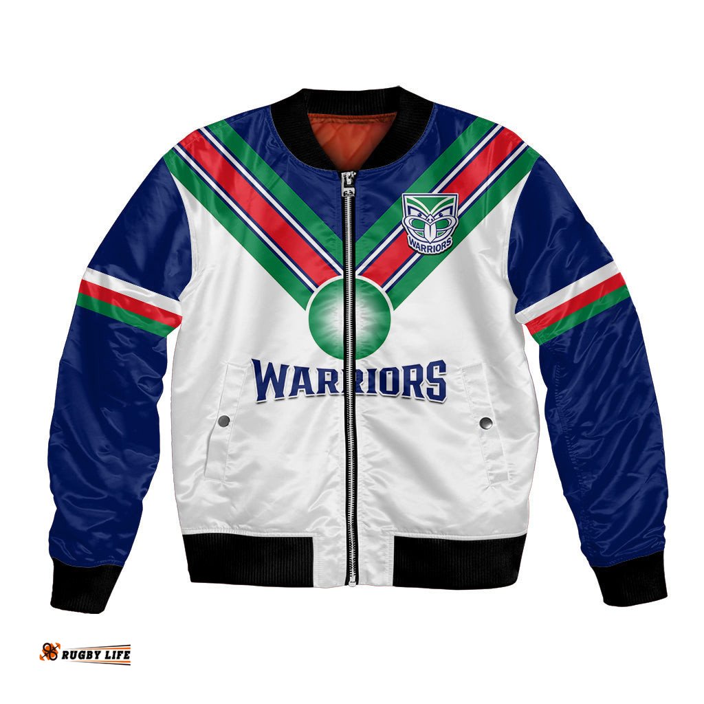 Personalised Warriors Rugby Bomber Jacket New Zealand Sporty White Style