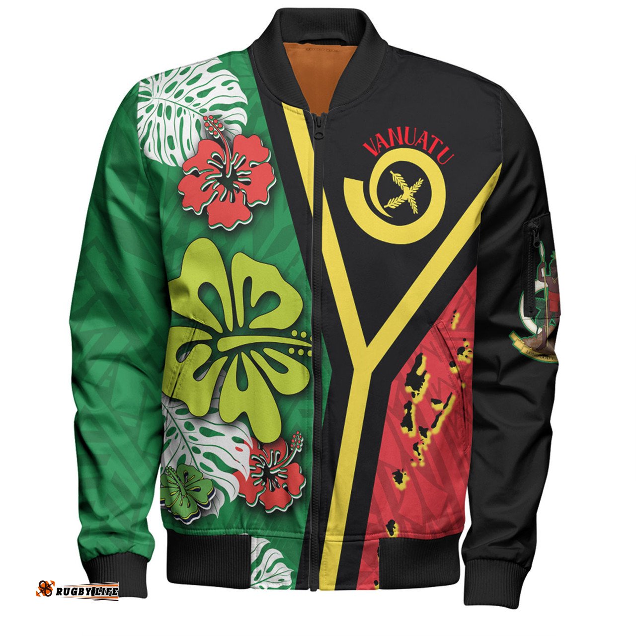 Amazing Aussie Australia South Sea Islanders Vanuatu Flag With Habiscus Flowers Bomber Jacket