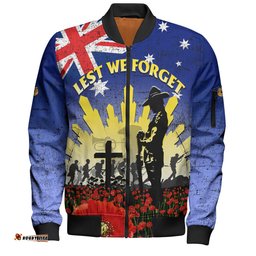 Amazing Aussie Australia Anzac Day Anzac Lest We Forget Poppy Flag Bomber Jacket