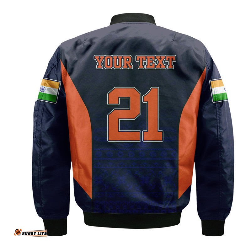 Custom Personalised India National Cricket Team Bomber Jacket Men In Blue Sports Style
