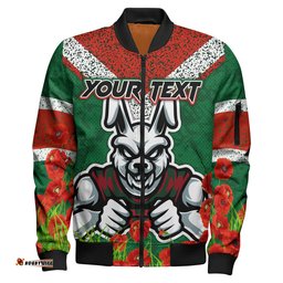 Rabbitohs Rugby Bomber Jacket - Custom Souths with Anzac Poppy Bomber Jacket RLT13