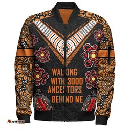 Amazing Aussie Australia Aboriginal Walking with 3000 Ancestors Behind Me Black and Orange Patterns Bomber Jacket