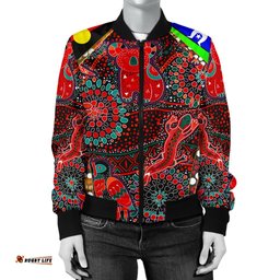 Women's Bomber Jacket - Aboriginal Animal & Dot Acrylic Paint