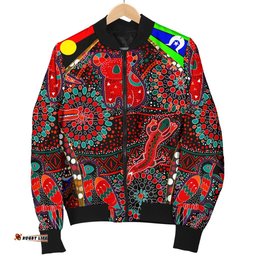 Women's Bomber Jacket - Aboriginal Animal & Dot Acrylic Paint
