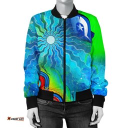 Women's Bomber Jacket - Torres Strait Islanders Flag with Aboriginal Patterns Jacket
