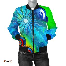 Women's Bomber Jacket - Torres Strait Islanders Flag with Aboriginal Patterns Jacket