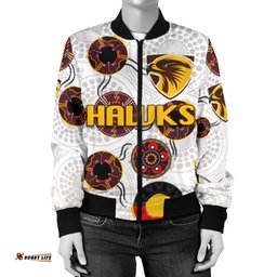 Hawthorn Women's Bomber Jacket Hawks Indigenous - White