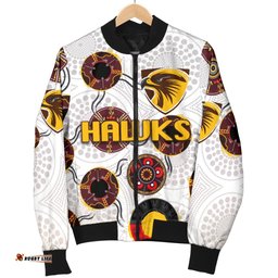Hawthorn Women's Bomber Jacket Hawks Indigenous - White