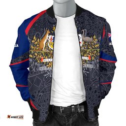Aboriginal Bomber Jacket Men, Australian Coat of Arms - Aussie Spirit