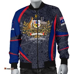 Aboriginal Bomber Jacket Men, Australian Coat of Arms - Aussie Spirit