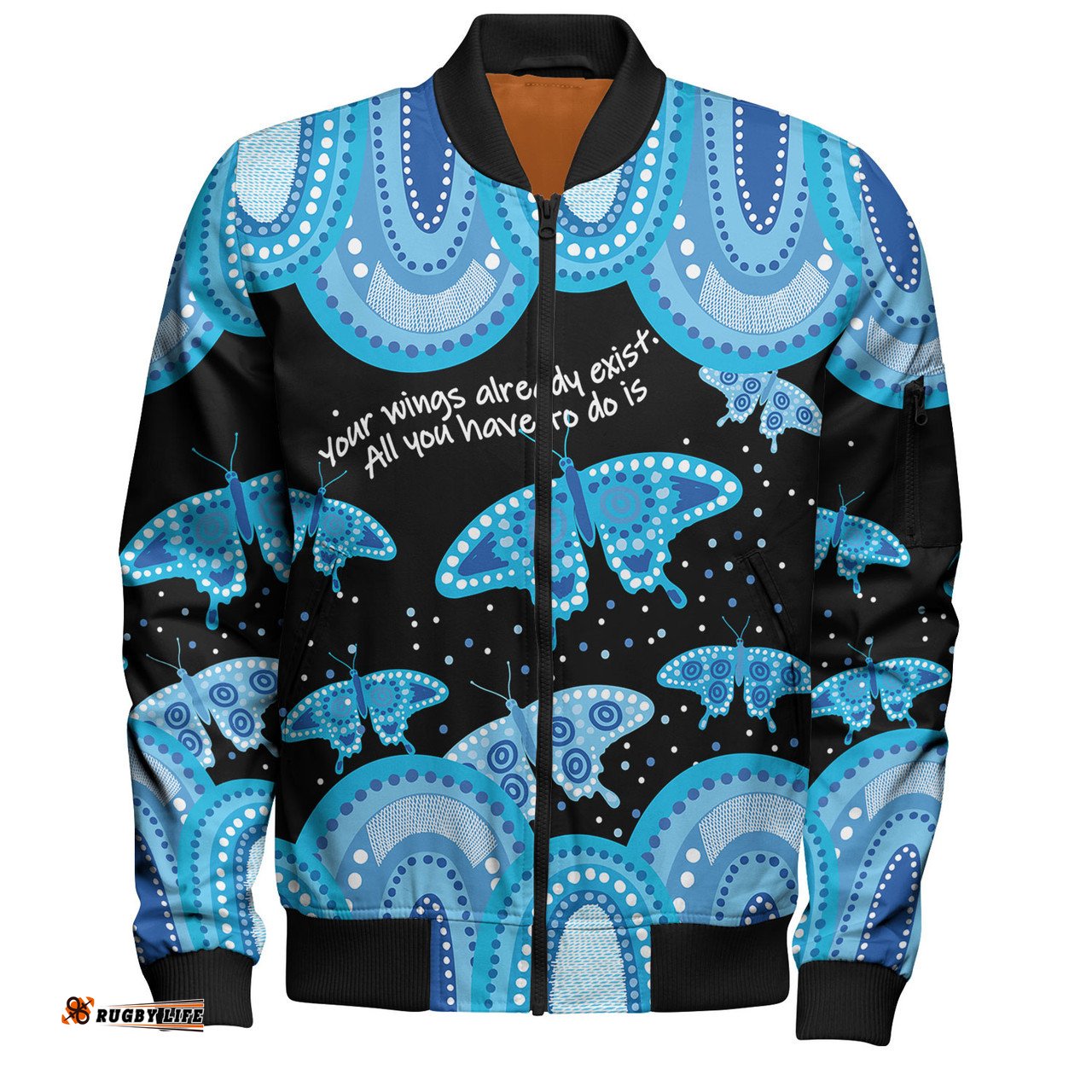 Amazing Aussie Australia Aboriginal Blue Butterflies Art Inspired Bomber Jacket