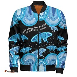 Amazing Aussie Australia Aboriginal Blue Butterflies Art Inspired Bomber Jacket