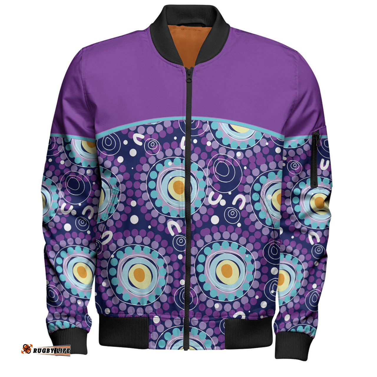 Amazing Aussie Australia Aboriginal Custom Purple Abstract Seamless Pattern With Aboriginal Inspired Bomber Jacket