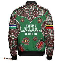 Amazing Aussie Australia Aboriginal Walking with 3000 Ancestors Behind Me Green Patterns Bomber Jacket