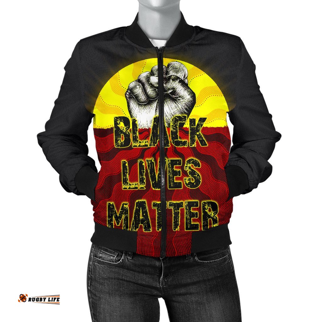 Women's Bomber Jacket, Aboriginal Black Lives Matter Sun Dot Painting