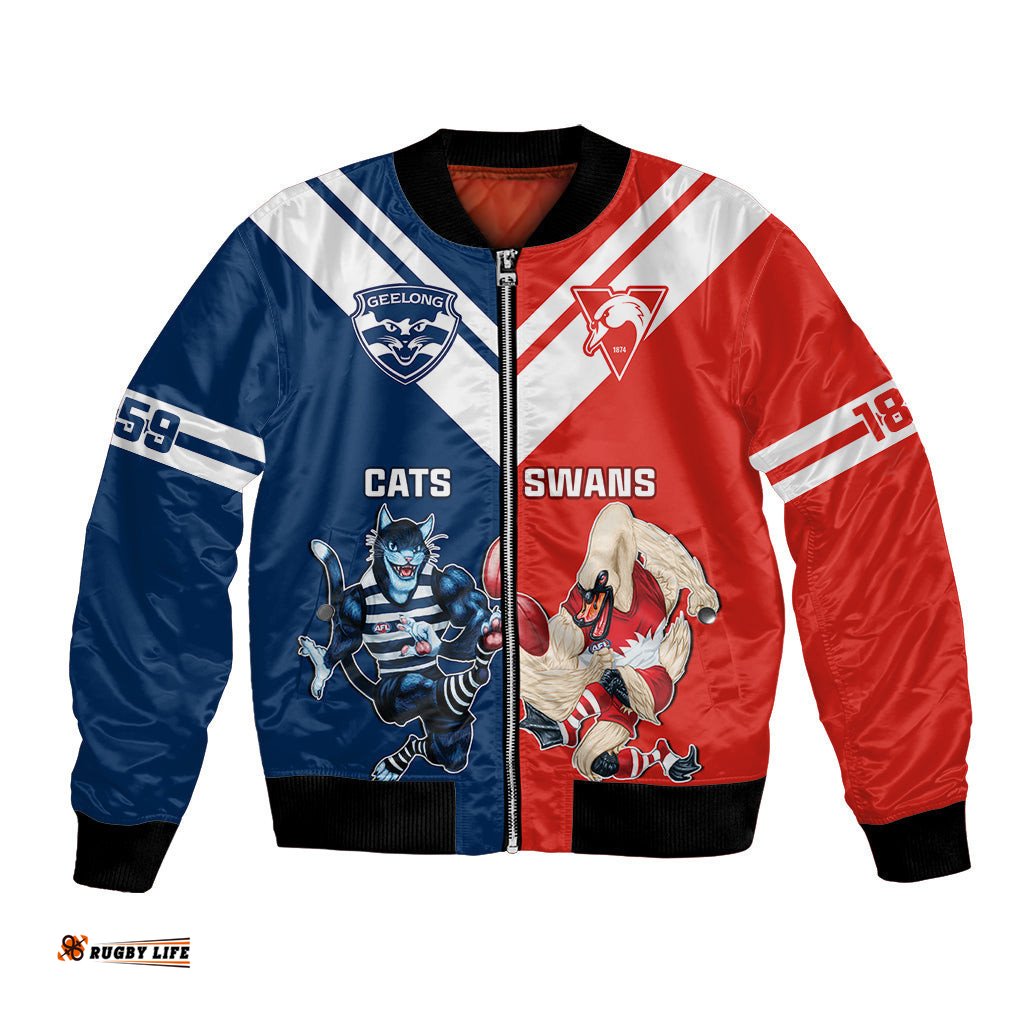 Personalised Swans And Cats Football Bomber Jacket Sydney Mix Geelong Sporty Version