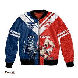 Personalised Swans And Cats Football Bomber Jacket Sydney Mix Geelong Sporty Version