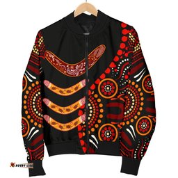 Aboriginal Men's Bomber Jacket - Aboriginal Boomerangs With Dot Painting Pattern