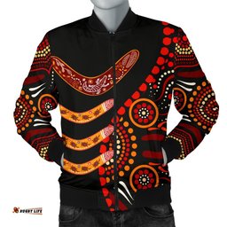 Aboriginal Men's Bomber Jacket - Aboriginal Boomerangs With Dot Painting Pattern