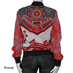 Aboriginal Women's Bomber Jacket - Indigenous Boomerang and Lizard Art