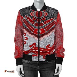 Aboriginal Women's Bomber Jacket - Indigenous Boomerang and Lizard Art