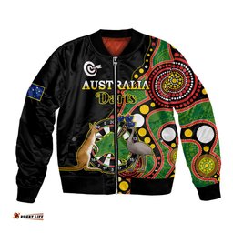Australia Darts Indigenous Art Mix Kangaroo And Emu Bomber Jacket