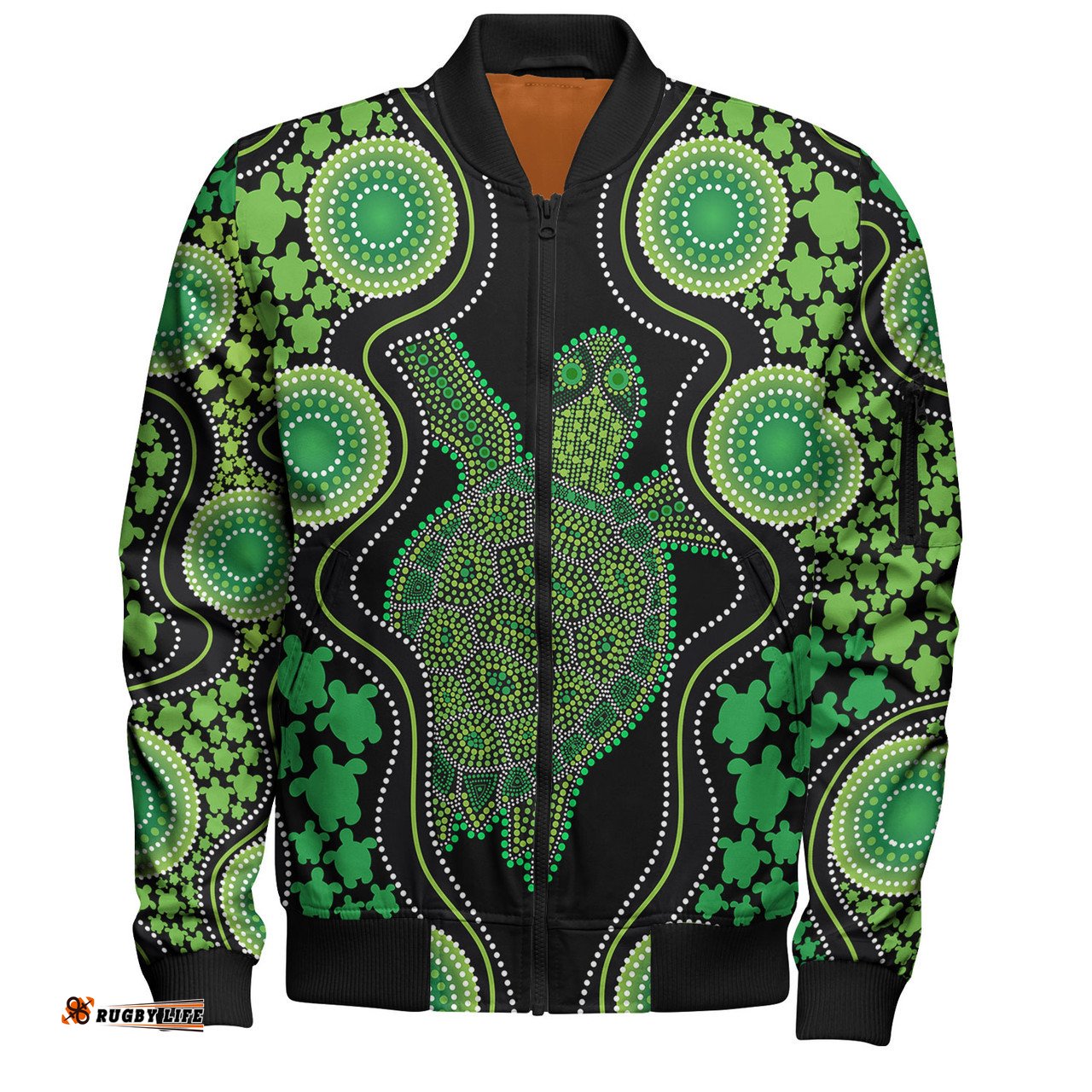 Amazing Aussie Australia Aboriginal Art Green Turtle Inspired Bomber Jacket
