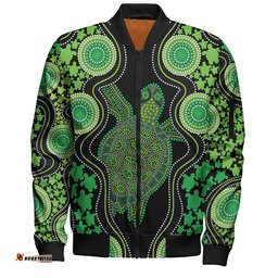 Amazing Aussie Australia Aboriginal Art Green Turtle Inspired Bomber Jacket