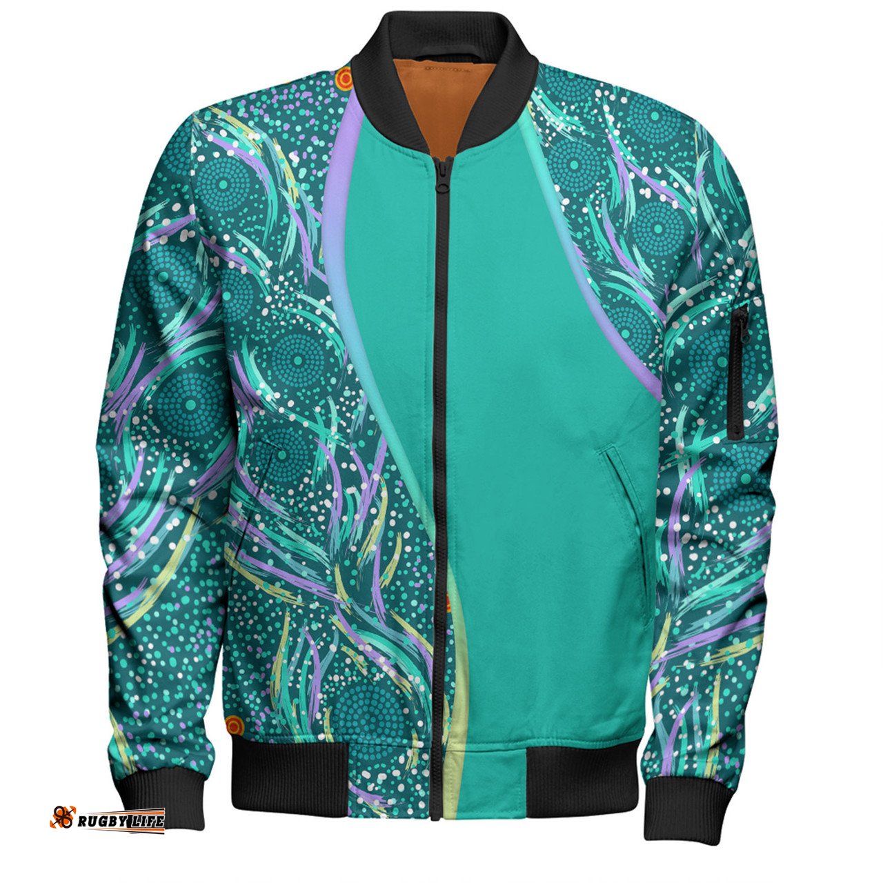 Amazing Aussie Australia Aboriginal Custom Turquoise Dot Dreamtime Bomber Jacket