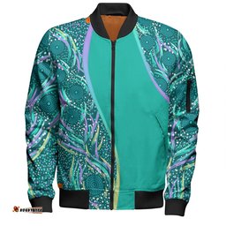 Amazing Aussie Australia Aboriginal Custom Turquoise Dot Dreamtime Bomber Jacket