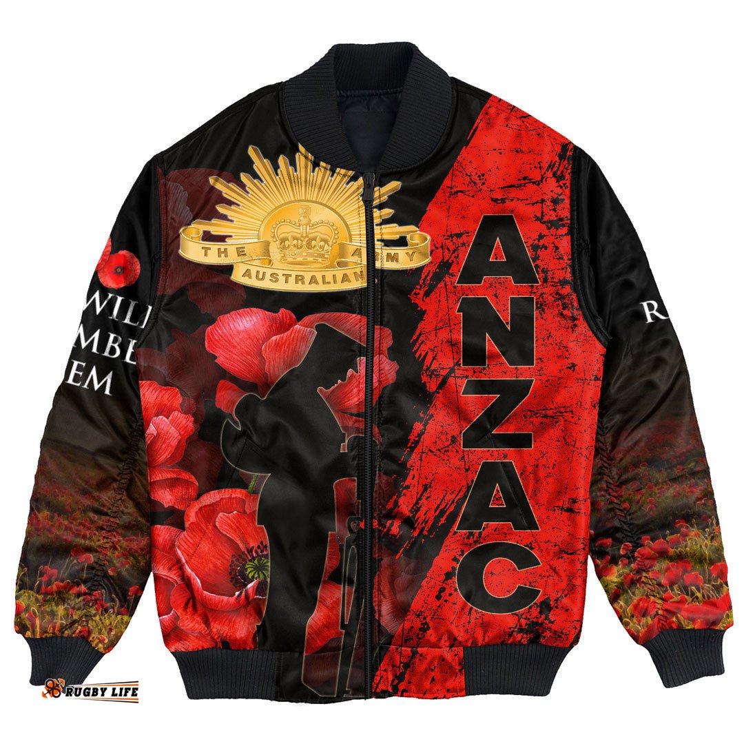 Anzac Day Soldier Silhouette Remembrance Bomber Jacket