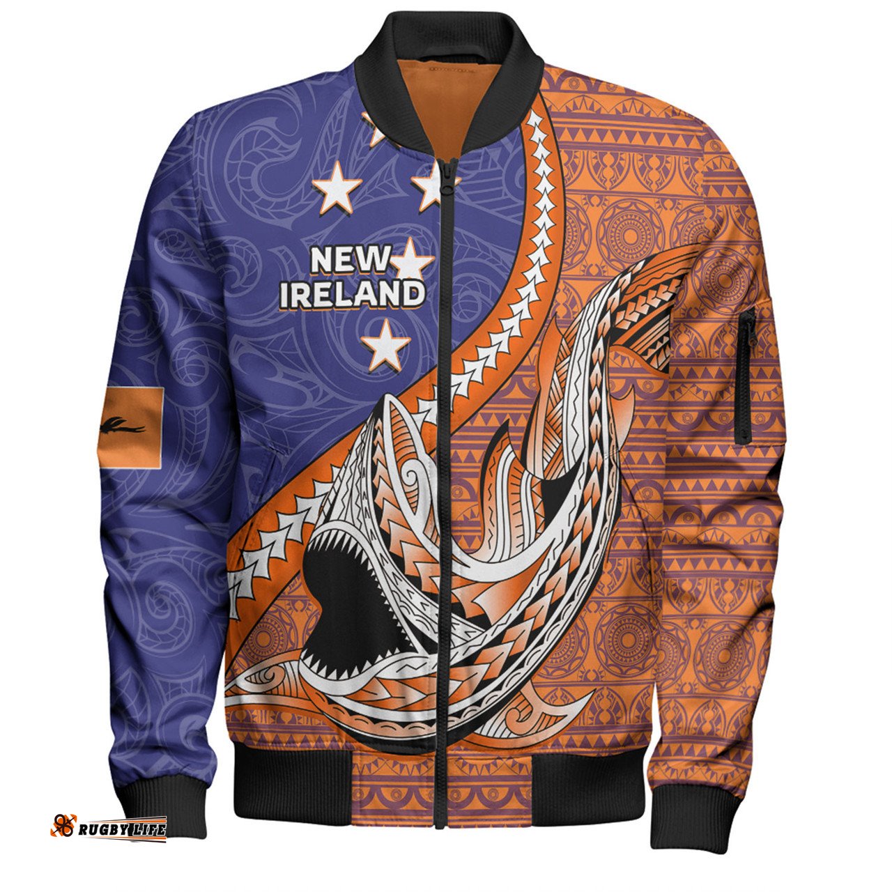 Amazing Aussie Australia South Sea Islanders New Ireland Flag With Polynesian Shark Pattern Bomber Jacket