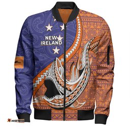 Amazing Aussie Australia South Sea Islanders New Ireland Flag With Polynesian Shark Pattern Bomber Jacket