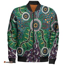 Amazing Aussie Australia Aboriginal A Dot Painting In The Style Of Indigenous Australian Art Bomber Jacket