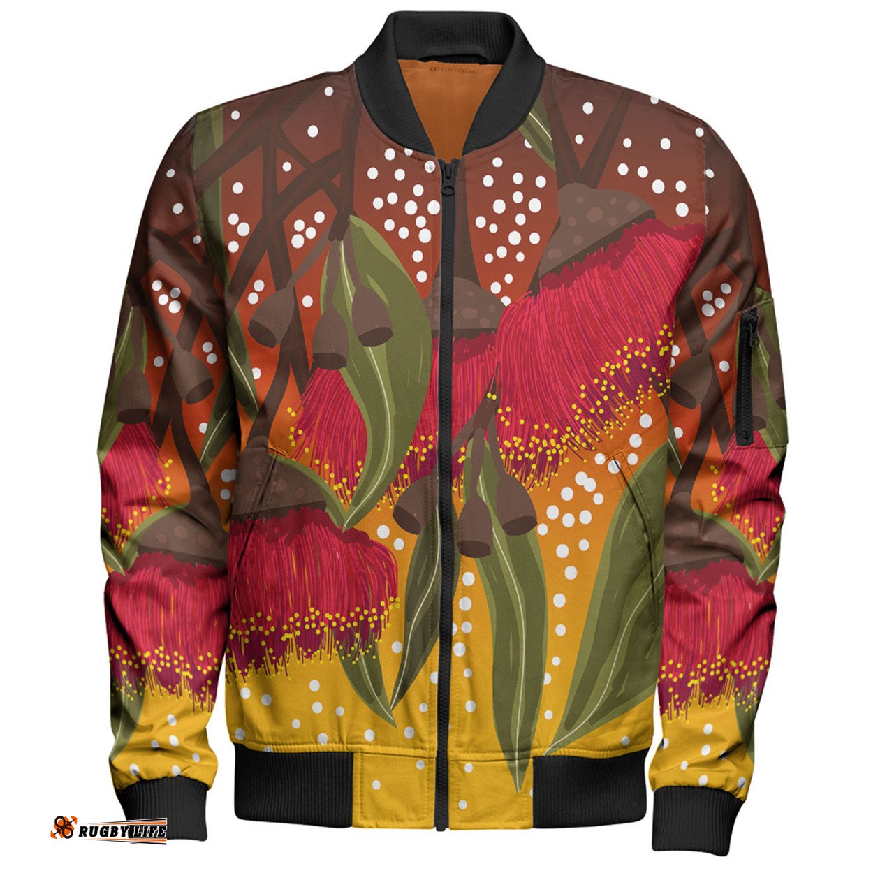 Amazing Aussie Australia Aboriginal Red Eucalyptus Aboriginal Dot Art Bomber Jacket