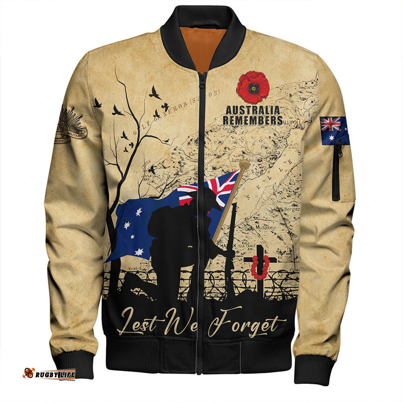 Amazing Aussie Australia Anzac Day Brothers In Arms Gallipoli Remembrance Bomber Jacket