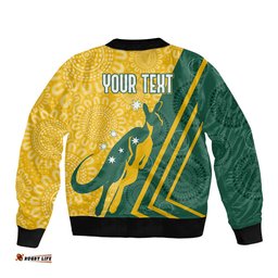 Personalised Australia Socceroos Indigenous Bomber Jacket Green & Gold