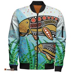 Amazing Aussie Australia Aboriginal Dugong Aboriginal Artwork With Mother And Baby
 Bomber Jacket
