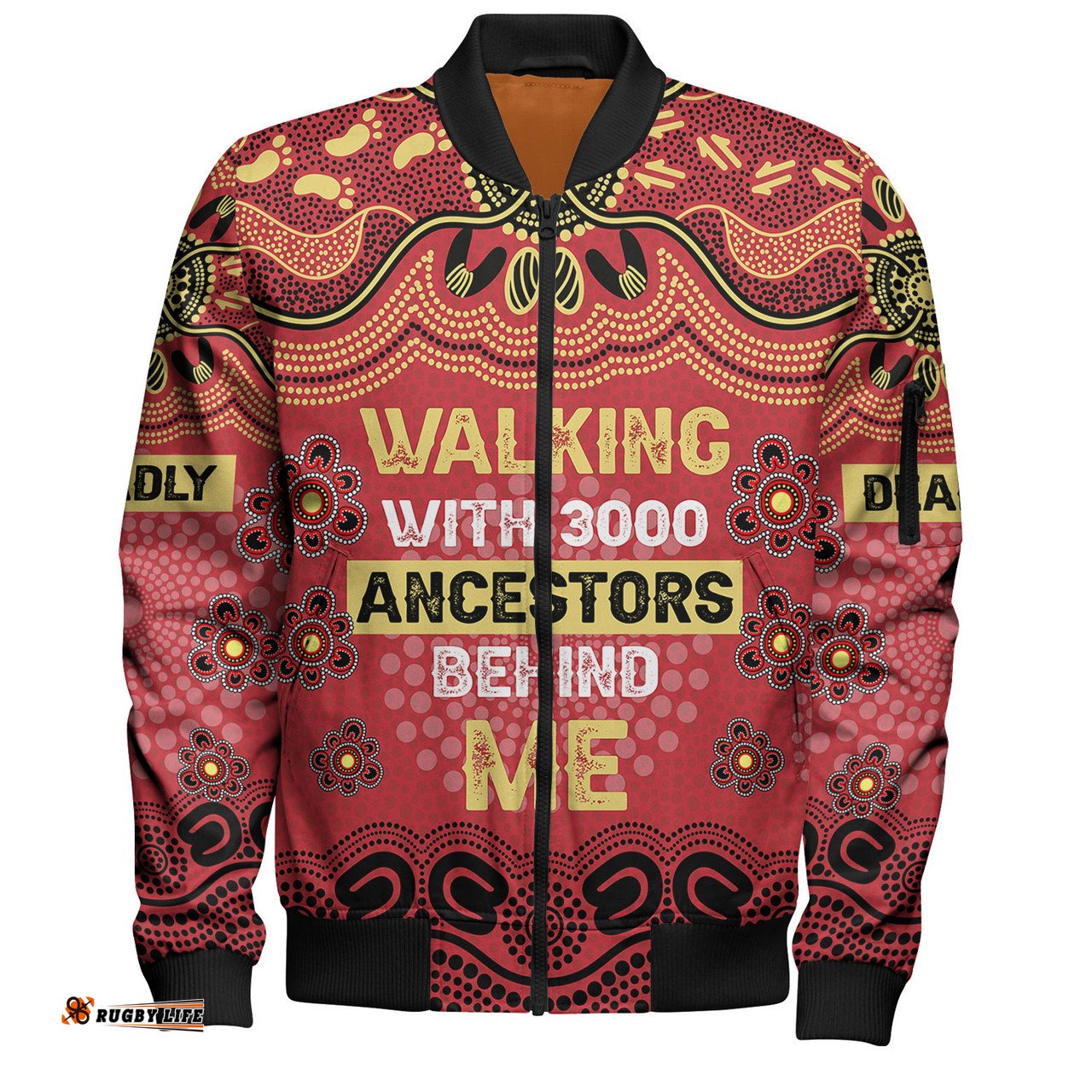 Amazing Aussie Australia Aboriginal Walking with 3000 Ancestors Behind Me Red and Gold Patterns Bomber Jacket