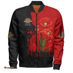 Amazing Aussie Australia Anzac Day Custom Australian And New Zealand Warriorsers In Flanders Fields Poppy Flowers Bomber Jacket