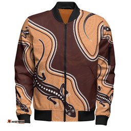 Amazing Aussie Australia Aboriginal Inspired Bomberl Jacket Aboriginal Lizard Art Bomber Jacket