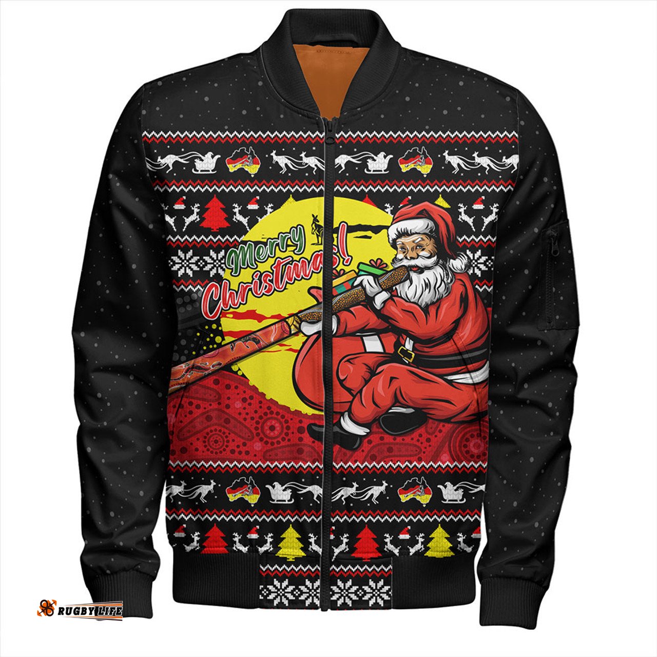 Amazing Aussie Australia Aboriginal Didgeridoo Santa Christmas Bomber Jacket