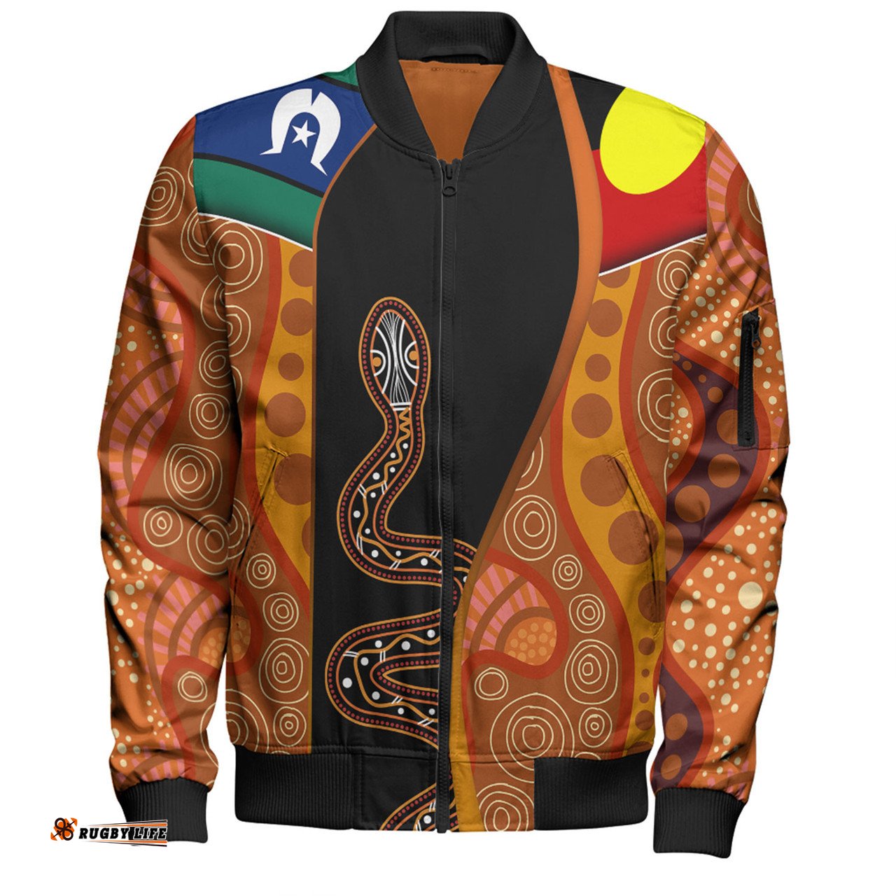 Amazing Aussie Australia Aboriginal Custom Indigenous Rainbow Serpent Inspired Bomber Jacket