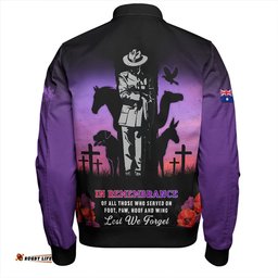 Amazing Aussie Australia Anzac Day Lest We Forget War Animals Purple Poppy Bomber Jacket