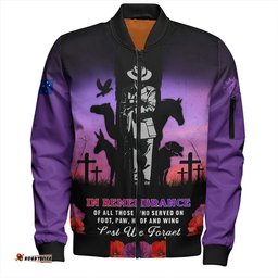 Amazing Aussie Australia Anzac Day Lest We Forget War Animals Purple Poppy Bomber Jacket