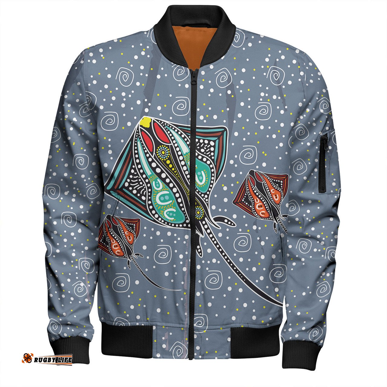 Amazing Aussie Australia Aboriginal Stingray Art In Aboriginal Dot Style Inspired Bomber Jacket