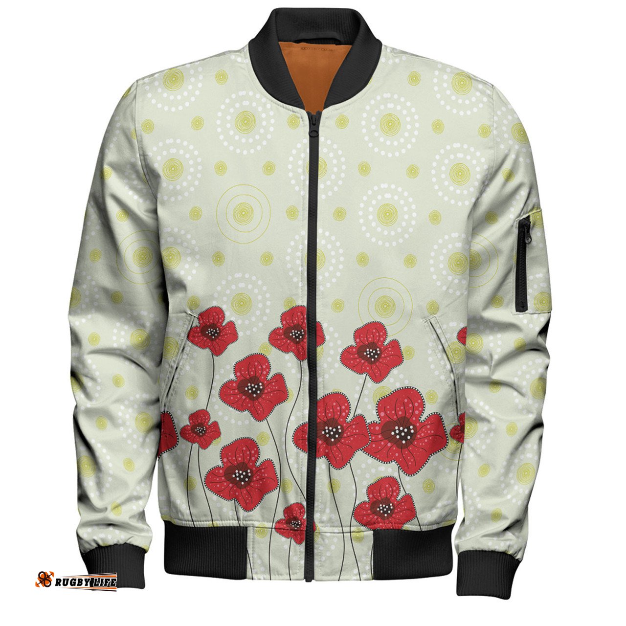 Amazing Aussie Australia Aboriginal Poppy Flowers Background In Aboriginal Dot Art Style Bomber Jacket