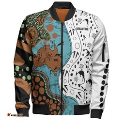 Amazing Aussie Australia Aboriginal Custom Aussie Indigenous Hunting Season With Kangaroo Dot Art Bomber Jacket