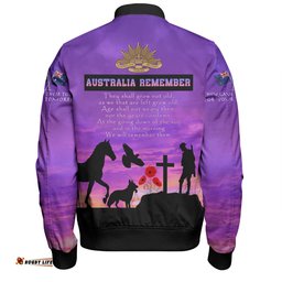 Amazing Aussie Australia Anzac Day In remembrance of all those who served on foot paw hoof and wing Bomber Jacket