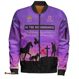 Amazing Aussie Australia Anzac Day In remembrance of all those who served on foot paw hoof and wing Bomber Jacket